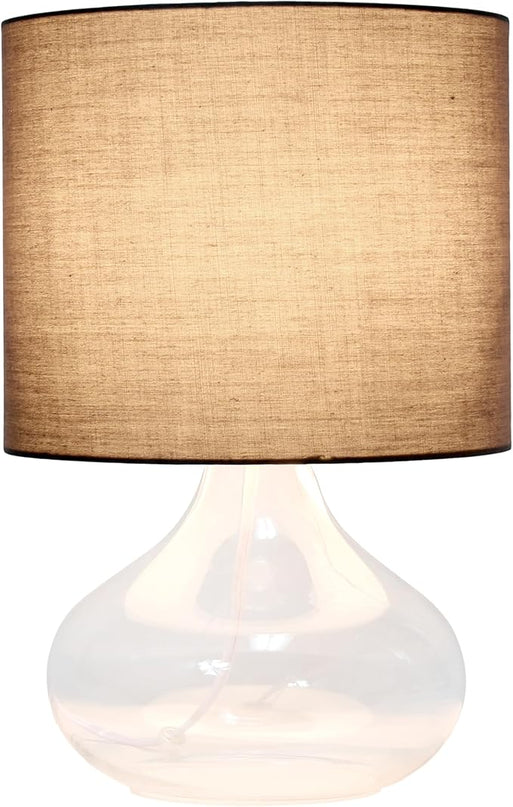Simple Designs LT2063-CLG Small Glass Raindrop Bedside Table Lamp with Gray Fabric Shade, Clear - LeafyLoom