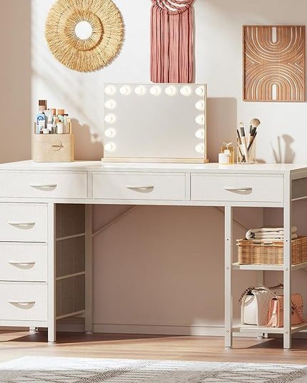 Computer Desk with 6 Drawers, 47 Inch Office Desk with Shelves, Reversible Gaming Desk, Corner Desk with Storage, Work Desk for Home Office, Study, Living Room, White - LeafyLoom
