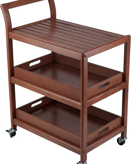 Winsome Wood Jonathan Kitchen Walnut Cart Albert Entertainment Kitchen Cart, Walnut - LeafyLoom