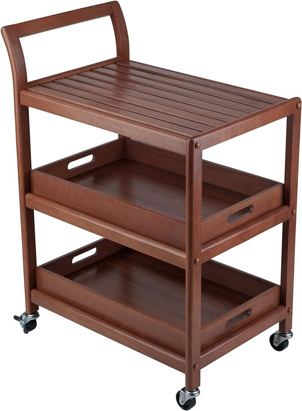 Winsome Wood Jonathan Kitchen Walnut Cart Albert Entertainment Kitchen Cart, Walnut - LeafyLoom