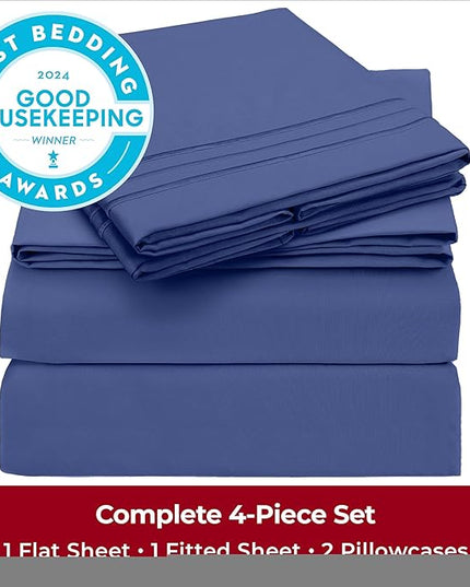 Mellanni California King Sheets Set - 4 PC Iconic Collection Bedding Sheets & Pillowcases - Hotel Luxury, Extra Soft, Cooling Bed Sheets - Deep Pocket up to 16 inch (Cal King, Blue Nova) - LeafyLoom