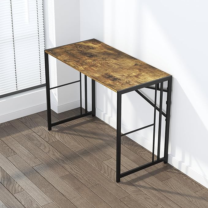 40 inch Folding Computer Desk, Writing Gaming Computer Camping Desk, No Assembly Required Home Office Table, Rustic Brown - LeafyLoom