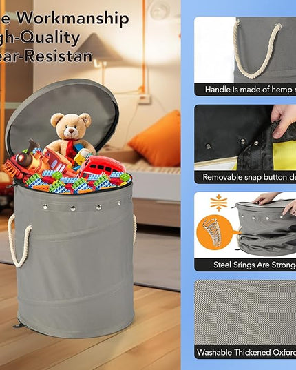 Toy Storage Basket + Play Mat for Kids Toy Chest Organizer Kids Toy Storage Organizer Foldable Big Storage Bins with Lids Large Toy Box for Boys Girls Toy Holders for Kids Rooms Nursery (Gray) - LeafyLoom