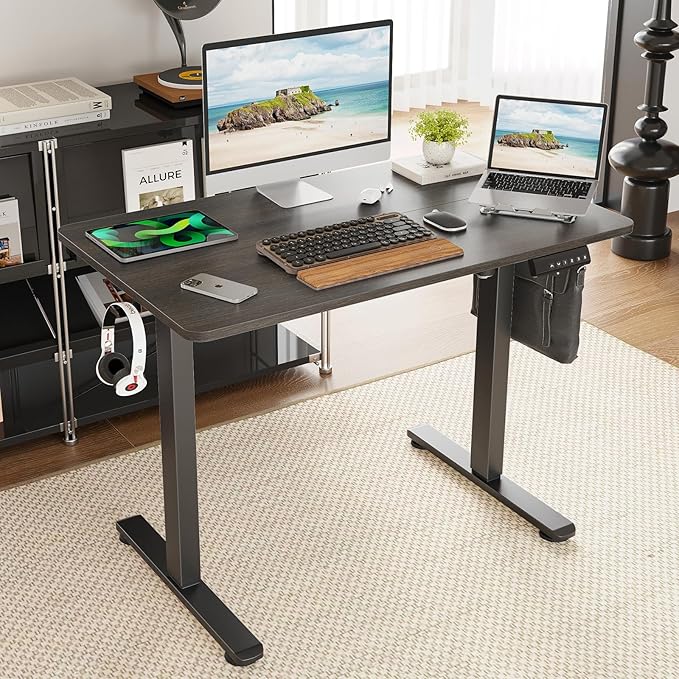 STARY Electric Memory Preset 40 x 24 Inches Adjustable Height Computer Workstation Sit Stand Home Office Desk with Splice Board, 4024, Abner Walnut Desktop/Black Frame - LeafyLoom