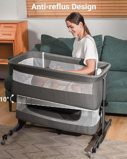 Baby Crib,3 in 1 Baby Bassinet Bedside Crib Adjustable Portable Bed for Infant,Baby Newborn Must Have Bed,Grey - LeafyLoom
