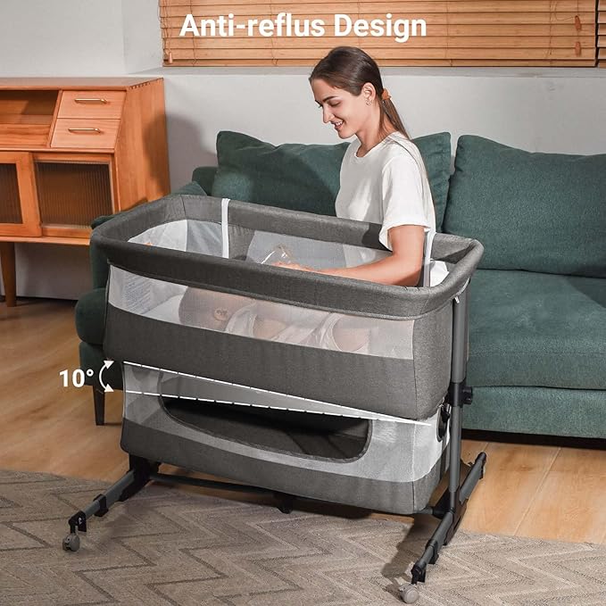 Baby Crib,3 in 1 Baby Bassinet Bedside Crib Adjustable Portable Bed for Infant,Baby Newborn Must Have Bed,Grey - LeafyLoom