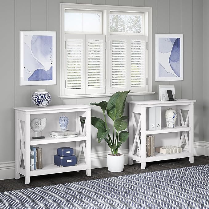 Bush Furniture Key West 2-Shelf 30-inch H Small Bookcase, Pure White Oak (KWB124WT-03) - LeafyLoom