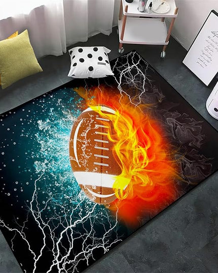 Football Rug Football Decor for Boys Bedroom Football Rug Water and Fire Cool Room Decoration Soccer Rug for Boys Room Football Printed Rug for Kids Room Playmat Rugs for Kids Room Living Room,4'×5' - LeafyLoom