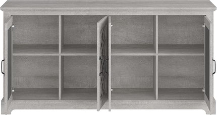 Galano Millicent TV Stand for 65+ Inch TV, Tall Entertainment Center with Mirror Doors, Rustic Media Console with Storage Shelves, Wood Television Stand for Living Room, Dusty Grey Oak - LeafyLoom