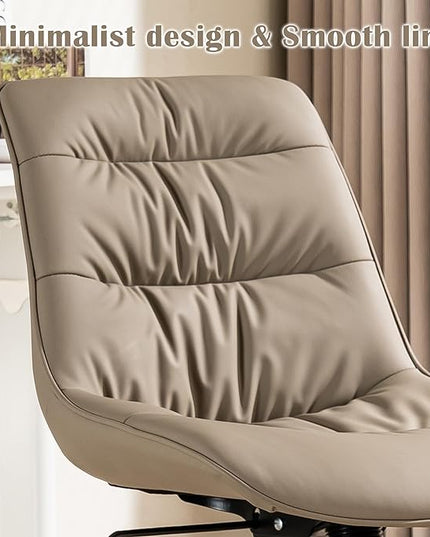 Kidol & Shellder Armless Office Chair Desk Chair Comfy Makeup Vanity Chair with Back Ergonomic Swivel Chair Home Office Desk Chairs with Wheels Rolling Computer Chair Bedroom Accent Chair(Khaki) - LeafyLoom