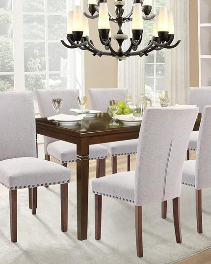 Parsons Dining Chairs Set of 4, Upholstered Nailhead Dining Room Kitchen Side Chair with Thick Cushions and Wood Legs, Light Grey - LeafyLoom