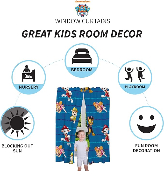 Franco Paw Patrol Kids Room Decor Bundle with Area Rug (69 in x 52 in) and Window Curtains (82 in x 63 in) - LeafyLoom
