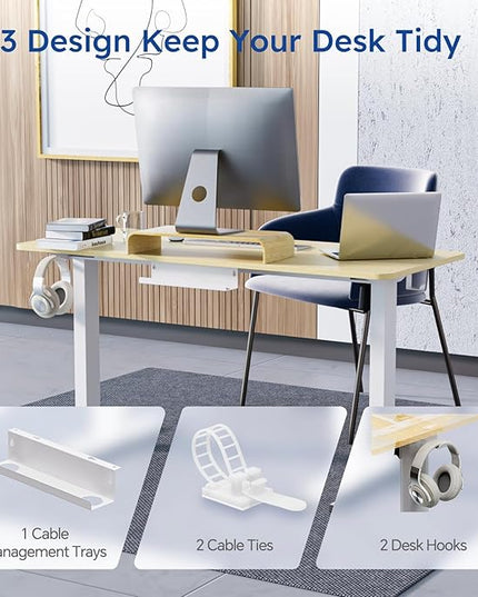 Standing Desk, Height Adjustable Desks with Powerful Motor and Cable Management,electric Sit Stand Desk with Hight Preset Design for Home Office Use 55x24 in Maple - LeafyLoom