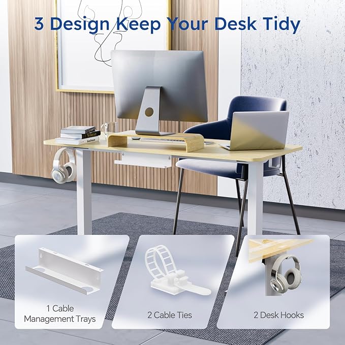 Standing Desk, Height Adjustable Desks with Powerful Motor and Cable Management,electric Sit Stand Desk with Hight Preset Design for Home Office Use 55x24 in Maple - LeafyLoom