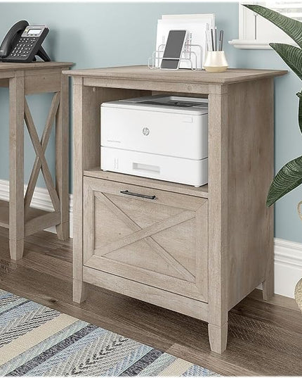 Bush Furniture Key West 1-Drawer Lateral File Cabinet, Letter/Legal, Washed Gray, 24-inch (KWF124WG-03) - LeafyLoom