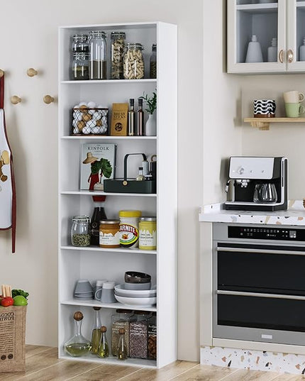 FOTOSOK 6-Tier Open Bookcase and Bookshelf, Freestanding Display Storage Shelves Tall Bookcase for Bedroom, Living Room and Office, White - LeafyLoom