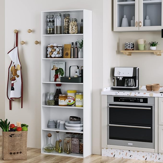 FOTOSOK 6-Tier Open Bookcase and Bookshelf, Freestanding Display Storage Shelves Tall Bookcase for Bedroom, Living Room and Office, White - LeafyLoom