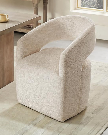 Dining Chairs with Casters Upholstered Modern Armchair with Rollers for Diningroom Bedroom Livingroom Reading Room, 32.25''H, Beige - LeafyLoom