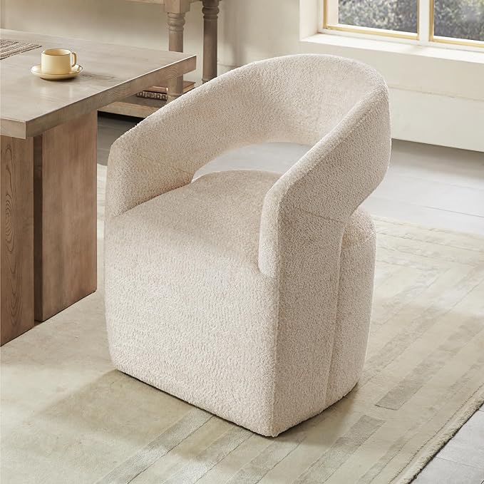Dining Chairs with Casters Upholstered Modern Armchair with Rollers for Diningroom Bedroom Livingroom Reading Room, 32.25''H, Beige - LeafyLoom