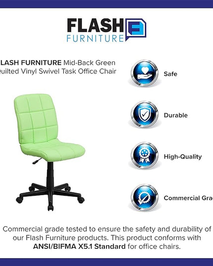 Flash Furniture Clayton Mid-Back Green Quilted Vinyl Swivel Task Office Chair - LeafyLoom