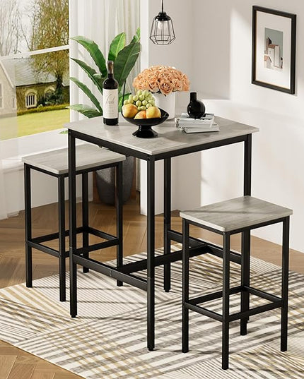 NicBex Small Dining Table for 2 Kitchen Tables and Chairs Bar Table Set, Square Bar Table with 2 Bar Chairs for Kitchen Breakfast Table, Bar, Banquet Hall, Space Saving, Gray - LeafyLoom