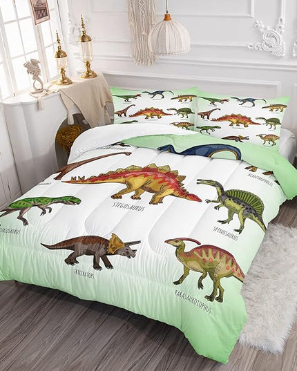CVHOUSE Dinosaur Bedding Set,Dinosaur Comforter,Dinosaur Comforter Set Queen,Microfiber Quilt Set with 1 Comforter and 2 Pillow Cases- 3 Piece - LeafyLoom