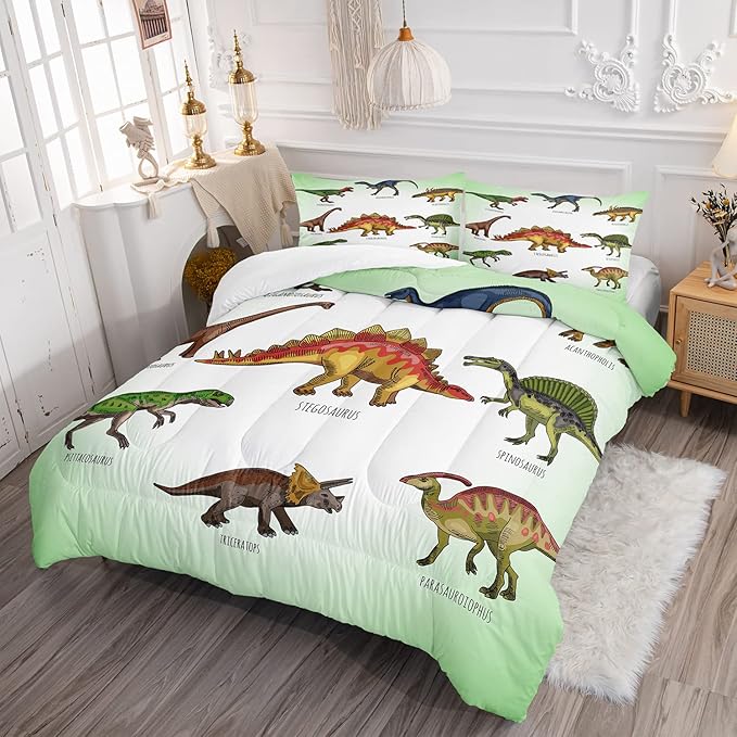 CVHOUSE Dinosaur Bedding Set,Dinosaur Comforter,Dinosaur Comforter Set Twin,Microfiber Quilt Set with 1 Comforter and 2 Pillow Cases- 3 Piece - LeafyLoom
