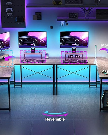 Casaottima L Shaped Gaming Desk with Monitor Stand, Corner Desk Gaming Table for Home Office, Computer Desk Sturdy Writing Workstation for Small Space, 51 inch, Grey Oak - LeafyLoom