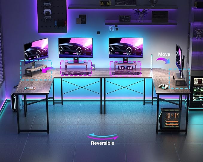 Casaottima L Shaped Gaming Desk with Monitor Stand, Corner Desk Gaming Table for Home Office, Computer Desk Sturdy Writing Workstation for Small Space, 51 inch, Grey Oak - LeafyLoom
