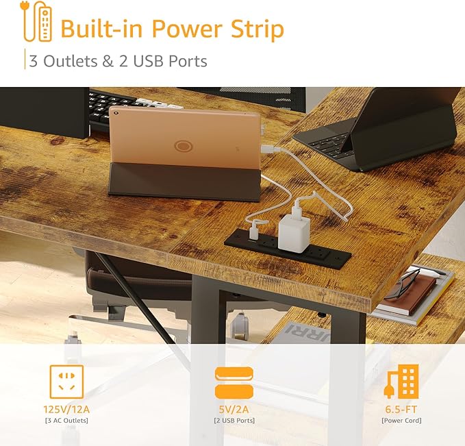 Small L Shaped Desk with Power Outlet Shelves, 40 Inch Corner Desk for Small Space Home Office, Study Work Computer Desks with Charging Station, Rustic Brown - LeafyLoom