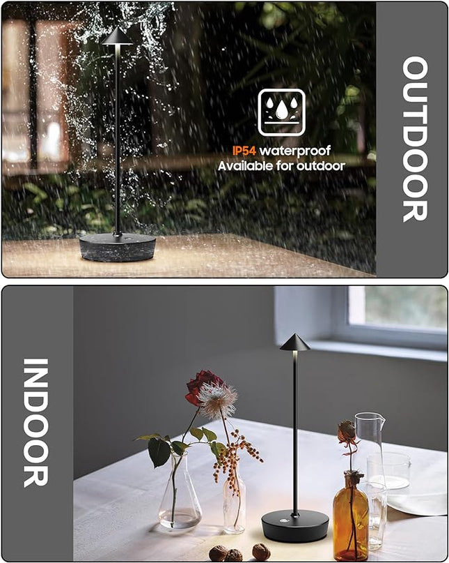 Cordless Table Lamps Rechargeable, 6000mAh Battery Operated LED Desk Lamp Outdoor Waterproof Portable Touch Dimmable Table Night Light for Patio Restaurant Dining Home Black - LeafyLoom