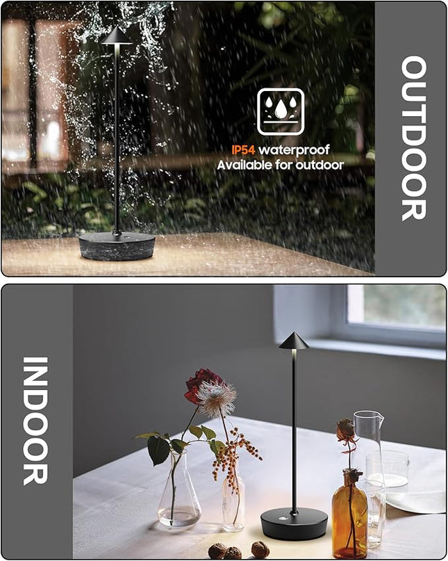 Cordless Table Lamps Rechargeable, 6000mAh Battery Operated LED Desk Lamp Outdoor Waterproof Portable Touch Dimmable Table Light for Patio Restaurant Dining Home Set of 2 Black - LeafyLoom
