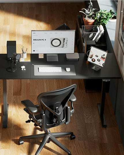 Electric Standing Desk, Large 63 x 24 Inches Height Adjustable Desk, Sit Stand up Desk for Work Office Home, Splice Board, Black - LeafyLoom