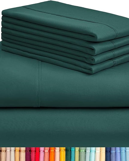 LuxClub 6 PC Full Sheet Set, Breathable Luxury Bed Sheets, Deep Pockets 18" Eco Friendly Wrinkle Free Cooling Bed Sheets Machine Washable Hotel Bedding Silky Soft - Emerald Full - LeafyLoom