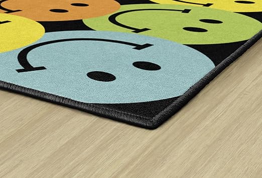 Flagship Carpets Schoolgirl Style Big Rainbow Smiley Faces Educational Area Rug for Kids Room Seating Décor, Children's Classroom, Play Carpet for Teaching and Playroom, 5' x 7'6", Black & Multi - LeafyLoom