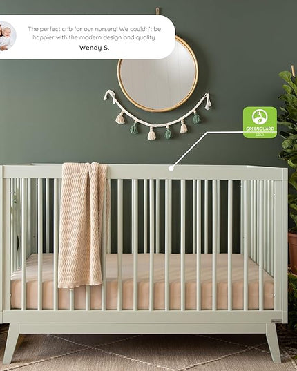 dadada Baby Soho 3-in-1 Convertible Crib to Toddler Bed – Wooden Crib Made in Italy, GREENGUARD Gold Certified Small Baby Crib – Baby-Safe Finish, Modern Design (Sage) - LeafyLoom