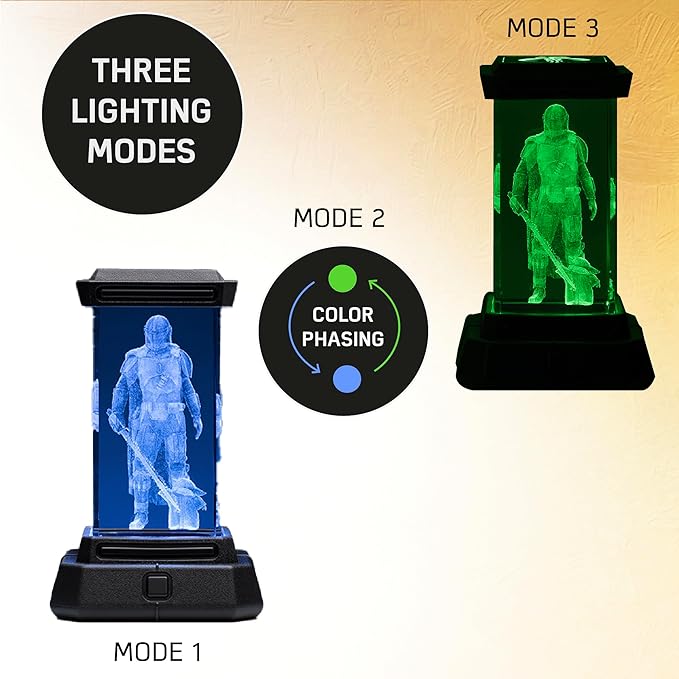 Paladone The Mandalorian Holographic Light, 3D Laser-Etched Crystal Model of The Mandalorian and Grogu, 12cm (4.7") Tall Lighting and Star Wars Decor - LeafyLoom