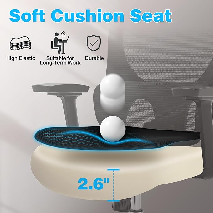 GABRYLLY Ergonomic Mesh Office Chair, Home Desk Chair with Adjustable Lumbar Support, 3D Armrest, Headrest, 4-Level Tilt Back, High Back Ergonomic Chairs with Wide Cushion Seat - LeafyLoom