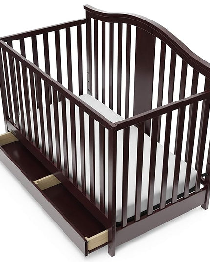 Graco Solano 4-in-1 Convertible Crib with Drawer (Espresso) – GREENGUARD Gold Certified, Crib with Drawer Combo, Includes Full-Size Nursery Storage Drawer, Converts to Toddler Bed and Full-Size Bed - LeafyLoom