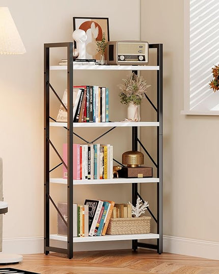DWVO 4 Tier Bookshelf, Small Book Shelf Modern Bookcase, Narrow Book Case Book Storage Organizer for CD/Movie/Book, Bookshelves for Bedroom Office Living Room, White & Black - LeafyLoom