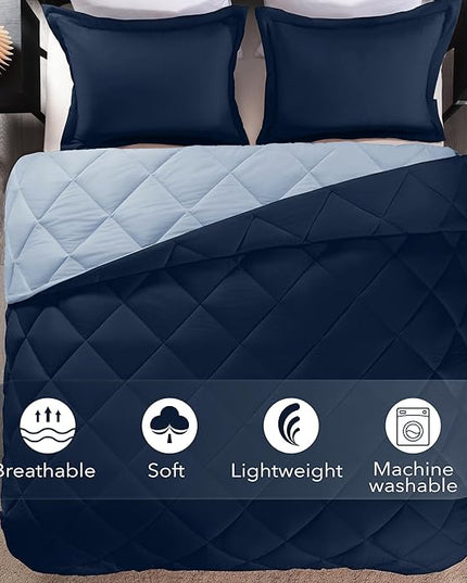 downluxe Twin Comforter Set - Blue and Sapphire Twin Comforter, Soft Bedding Sets for All Seasons -2 Pieces - 1 Comforter (66"x92") and 1 Pillow Sham(20"x26") - LeafyLoom