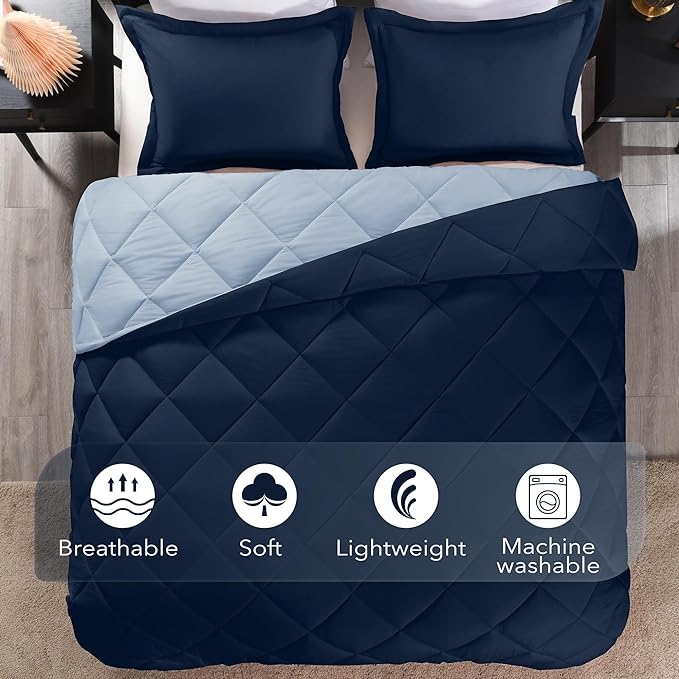 downluxe Twin Comforter Set - Blue and Sapphire Twin Comforter, Soft Bedding Sets for All Seasons -2 Pieces - 1 Comforter (66"x92") and 1 Pillow Sham(20"x26") - LeafyLoom