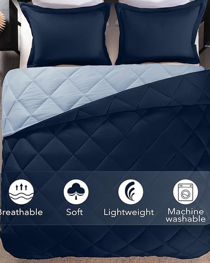 downluxe Full Size Comforter Set - Blue and Sapphire Full Comforter - Soft Bedding Sets for All Seasons -3- Piece Comforter Set Full with 2 Reversible Pillow Shams - LeafyLoom