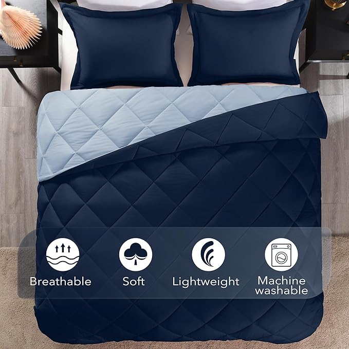 downluxe Full Size Comforter Set - Blue and Sapphire Full Comforter - Soft Bedding Sets for All Seasons -3- Piece Comforter Set Full with 2 Reversible Pillow Shams - LeafyLoom
