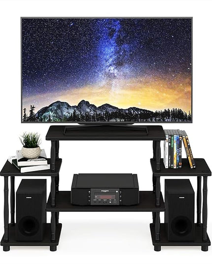 Furinno Turn-N-Tube No Tools Entertainment Center, Classic Square Corner, Espresso/Black - LeafyLoom