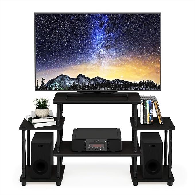 Furinno Turn-N-Tube No Tools Entertainment Center, Classic Square Corner, Espresso/Black - LeafyLoom