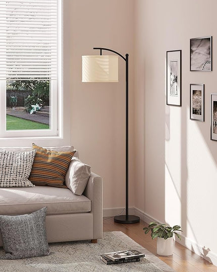 addlon Floor Lamp for Living Room with 3 Color Temperatures, Standing lamp with Linen lampshade for Bedroom, Office, Lamps with 9W LED Bulb Included - Black with Cream Lampshade - LeafyLoom