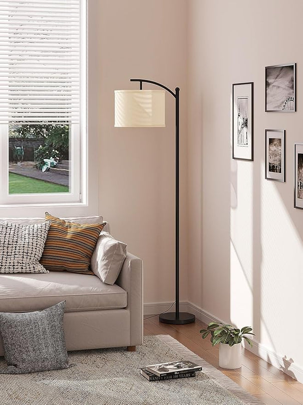 addlon Floor Lamp for Living Room with 3 Color Temperatures, Standing lamp with Linen lampshade for Bedroom, Office, Lamps with 9W LED Bulb Included - Black with Cream Lampshade - LeafyLoom