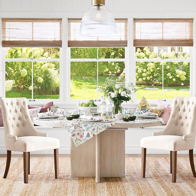 COLAMY Wingback Upholstered Dining Chairs Set of 4, Fabric Side Dining Room Chairs with Tufted Button, Living Room Chairs for Home Kitchen- Beige - LeafyLoom