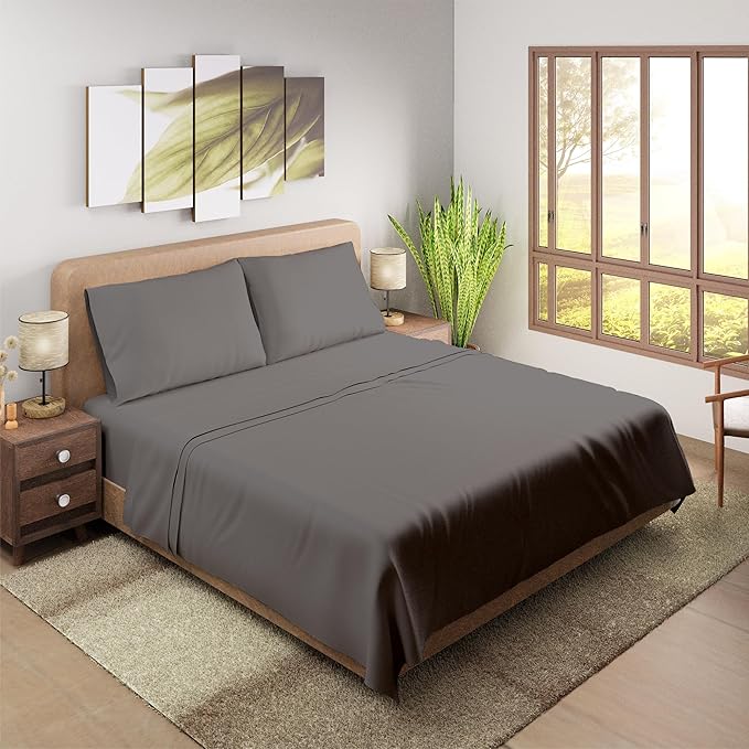 Purity Home Organic 100% Cotton Percale Sheets Queen Light Gray, 16" Deep Pocket Queen Sheets Set, Sheets for Queen Size Bed, Cooling Sheets, Crisp & Breathable, Queen Sheet Set Light Gray - LeafyLoom